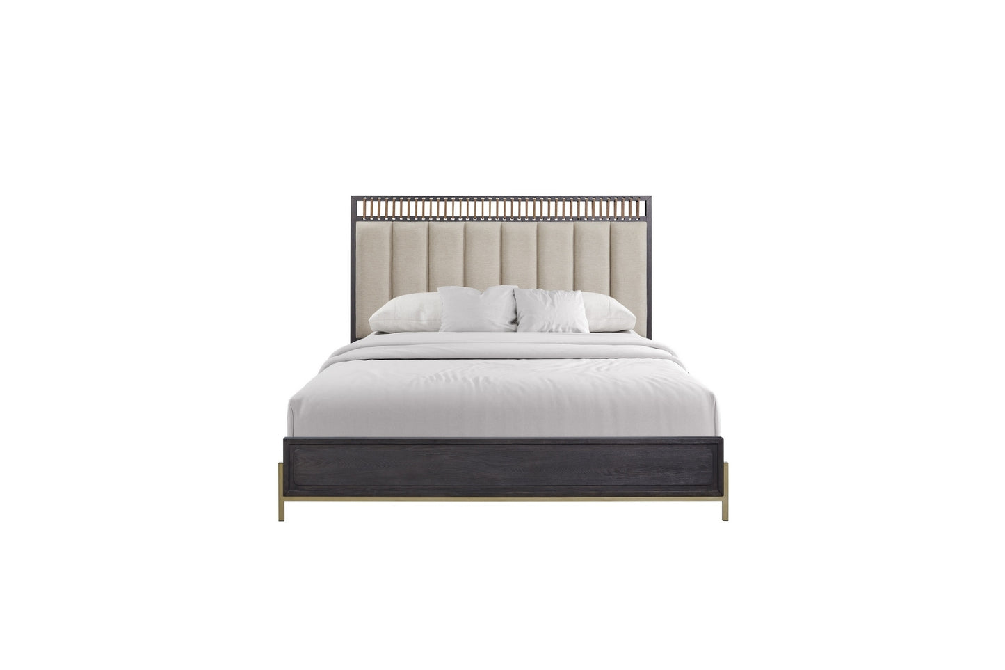 Elure Upholstered & Strap Panel Bed- Peppercorn