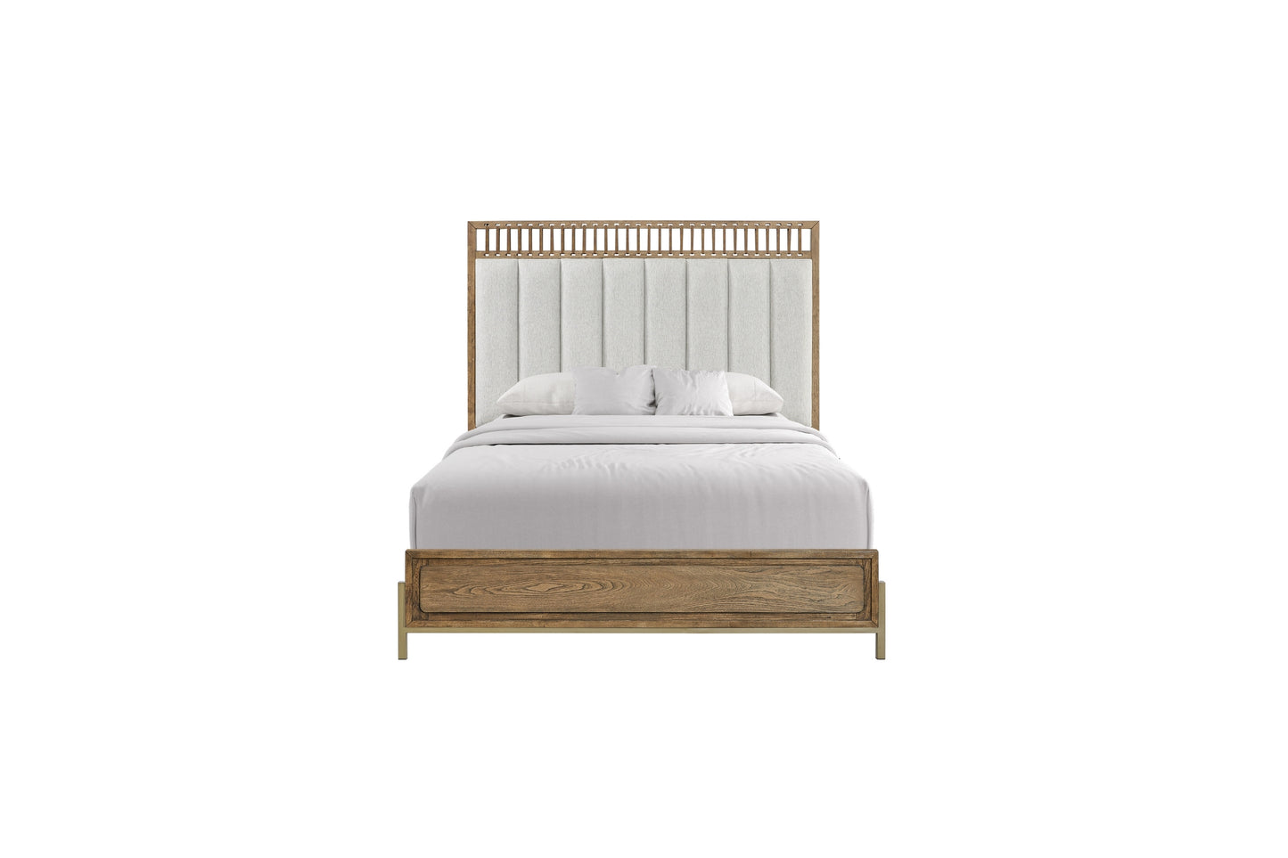 Elure Upholstered & Strap Panel Bed- Latte