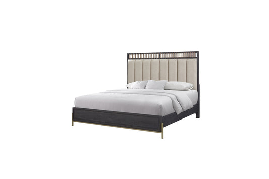 Elure Upholstered & Strap Panel Bed- Peppercorn