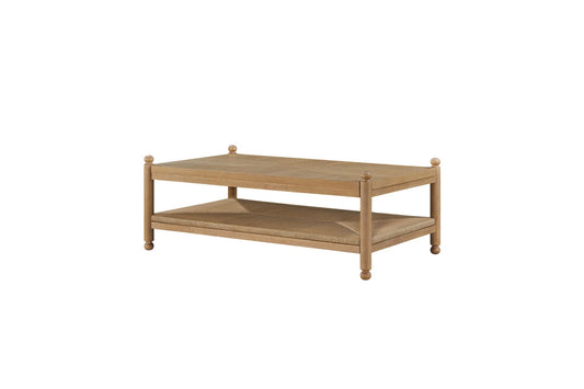 Pleasant Hill Suede Cocktail Table with Metal & Rattan Shelf