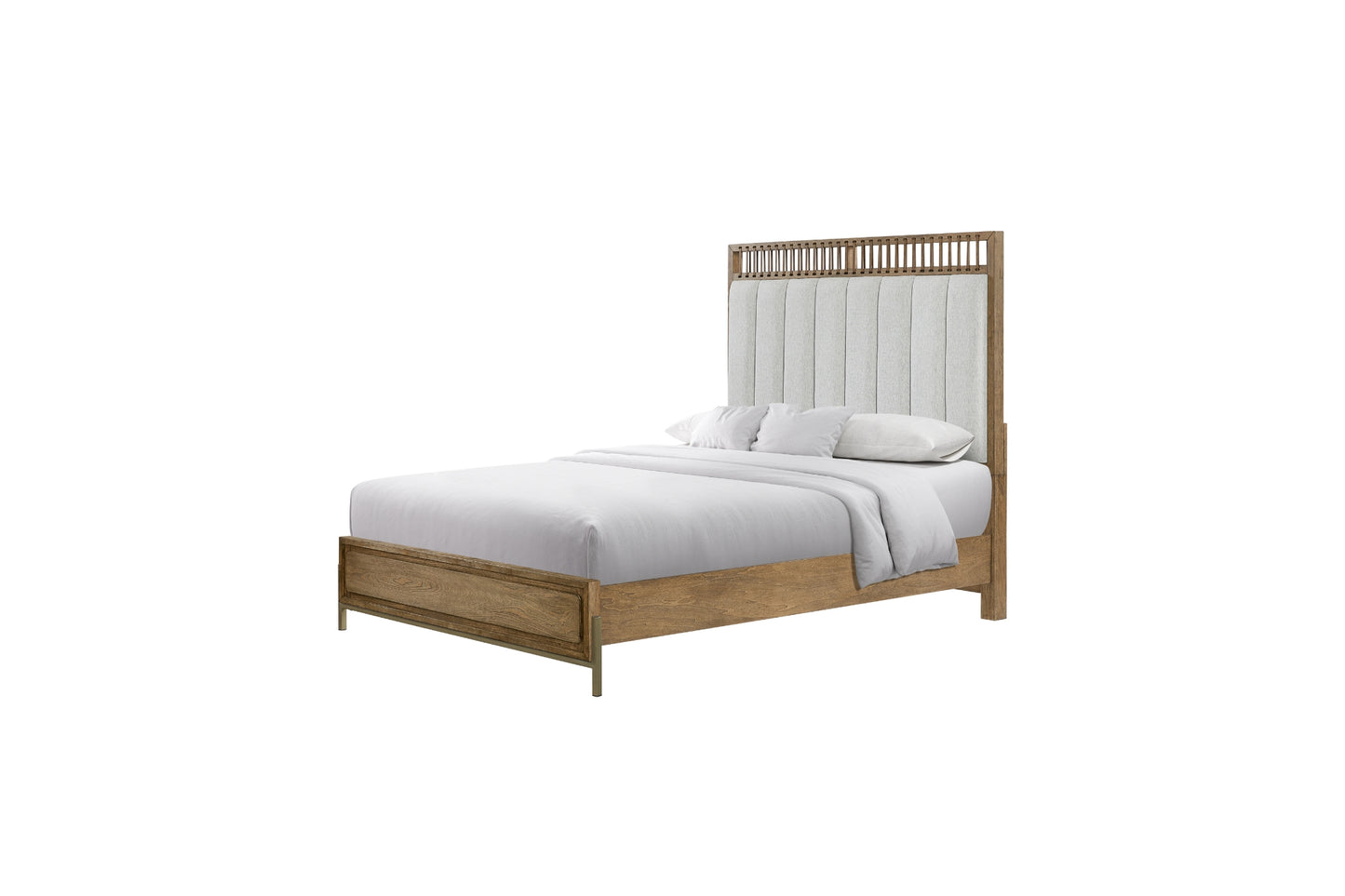Elure Upholstered & Strap Panel Bed- Latte